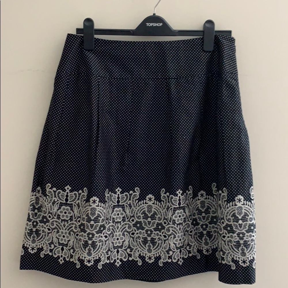 LOFT WOMEN SKIRT BLACK POLKA-DOT SIZE 10P
